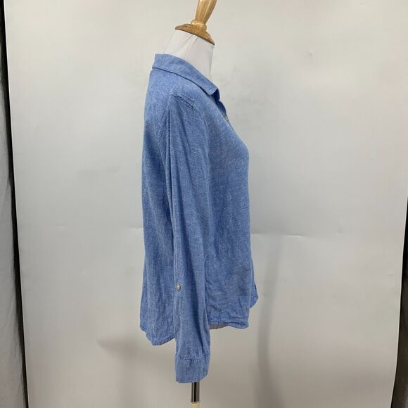 Orvis Button Shirt Womens Small Copen Blue Linen Blend Long Sleeve Spread Collar - Picture 4 of 14